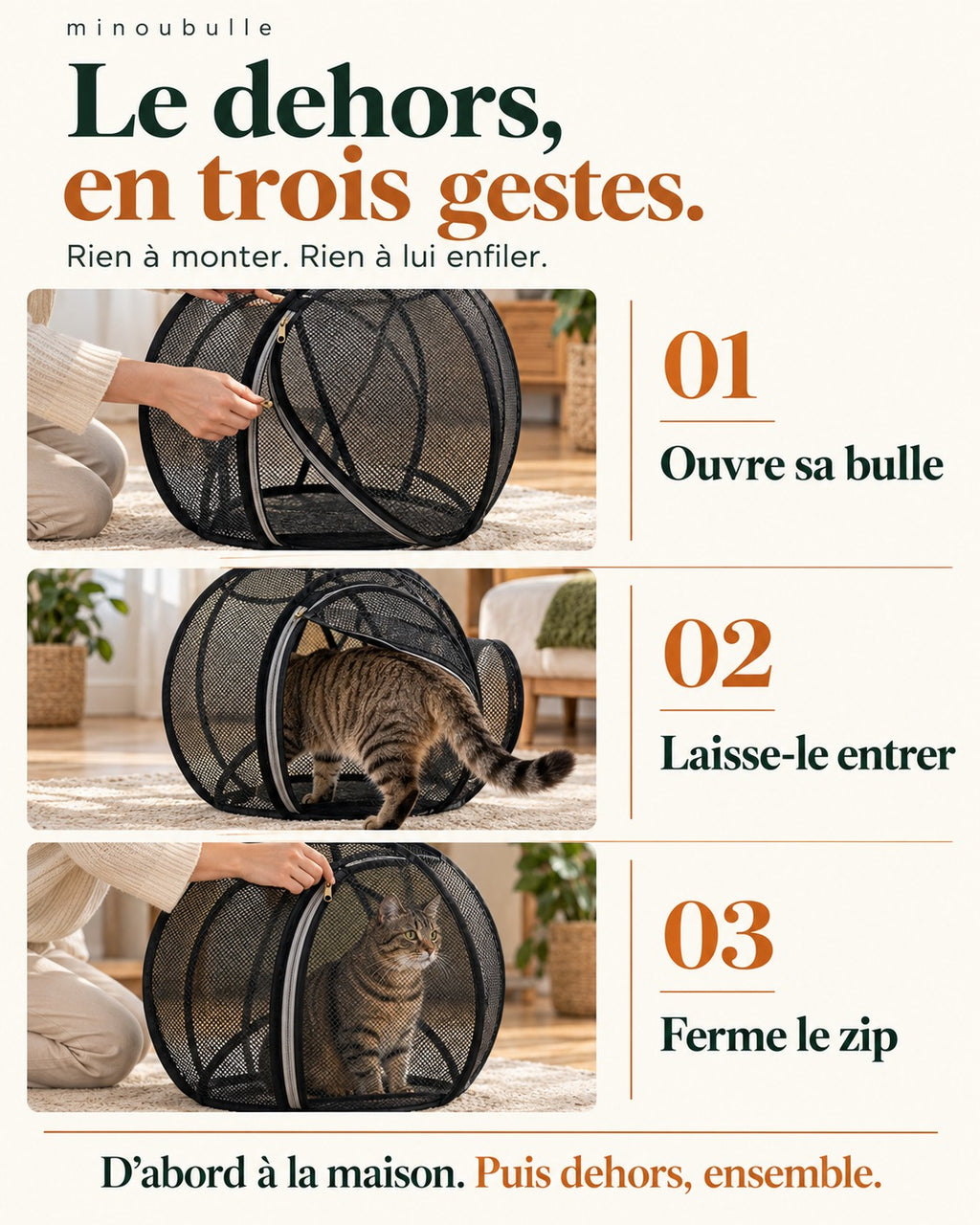 Le dehors en trois gestes : ouvre la bulle, laisse-le entrer, ferme le zip
